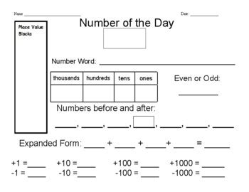 number of the day 4-digit|Number of the Day Worksheet .